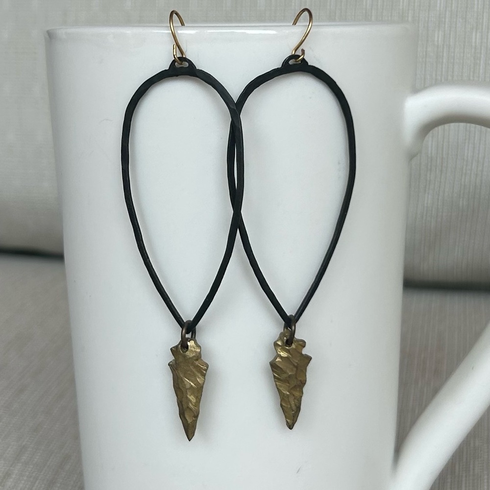 NWOT Artisan Oxidized Silver and and Brass Minimalist Teardrop Earrings